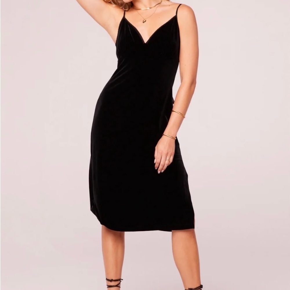 NEW Band of the Free Velvet Girl Crush Midi Dress Black Ribbon Tie Back M - Picture 2 of 9